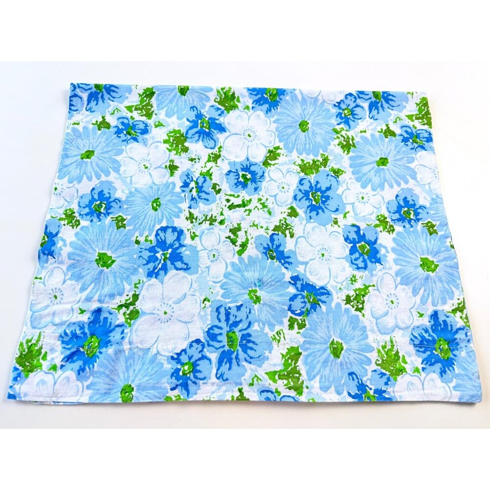 Vintage 70s single pillowcase, blue white green flower power, Sears Canada